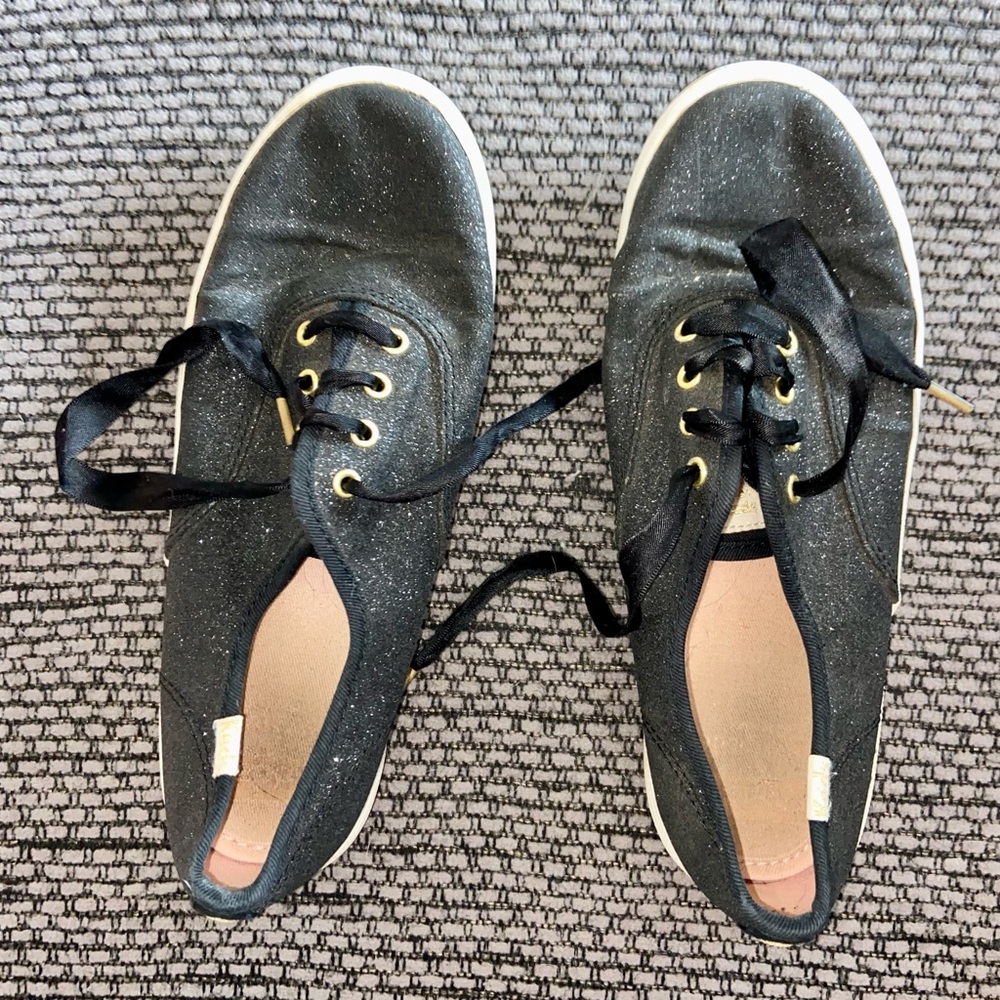 Kate Spade Keds, Black W/ Gold Sparkles, “champion Glitter,” Girls Sz 3.5M